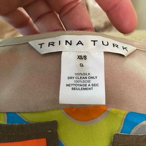 Trina Turk Theodora Silk Tunic Dress Boho Resort Psychedelic Print XS S - Picture 6 of 8